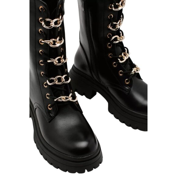 Chain Lace Chunky Biker Boots - Picture 4 of 9